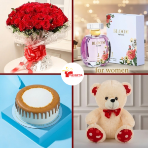 Ultimate Gifts Combo Pakistan: Roses, Perfume, Cake & Bear
